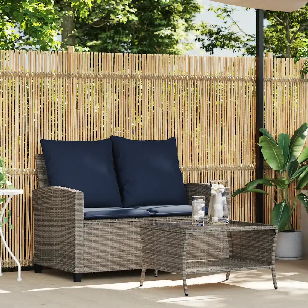 Divano da Giardino a 2 Posti Cuscini&Tavolo-Sofa da Giardino-Divano da esterno Grigio Polyrattan 131806