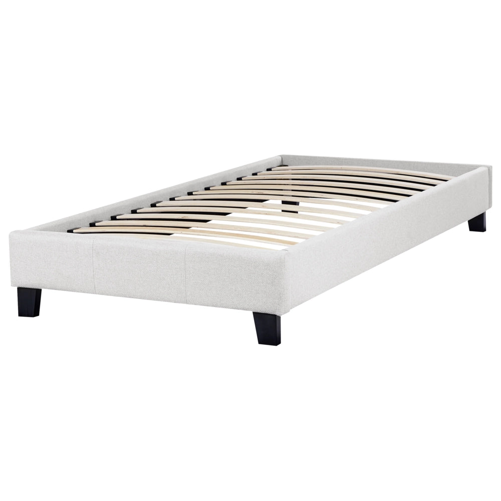 Letto singolo 90 x 200 in tessuto grigio chiaro con rete a doghe senza testiera
