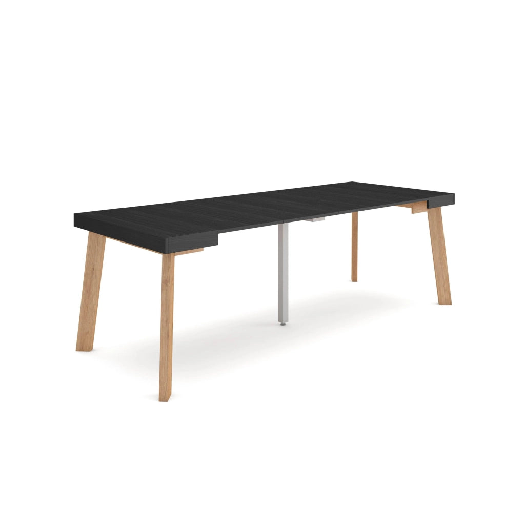 Consolle allungabile, 222x90x73cm, Per 10 persone, Gambe in legno, Nero RF3068