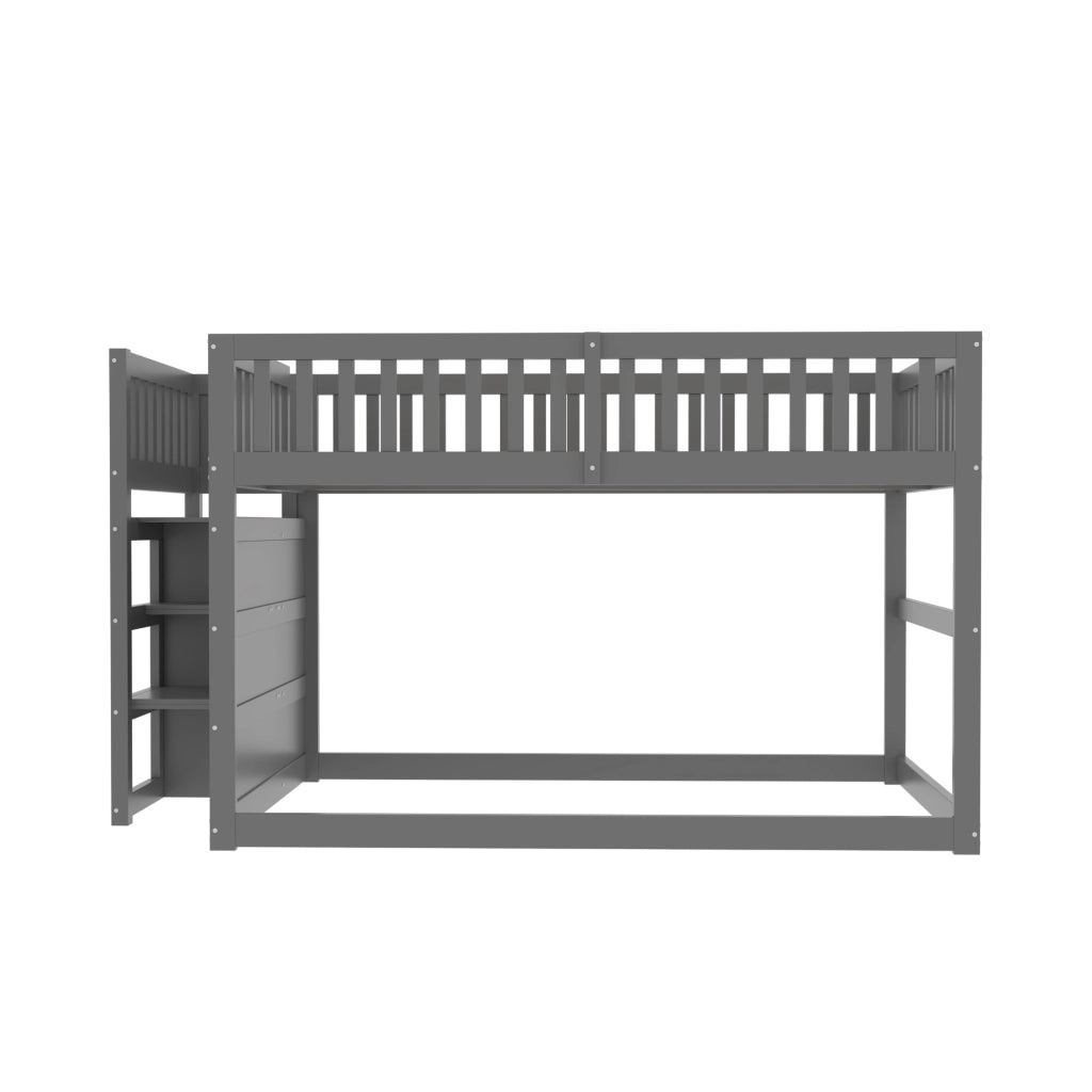 Letto a castello basso grigio in legno con scomparti portaoggetti 140x200 cm