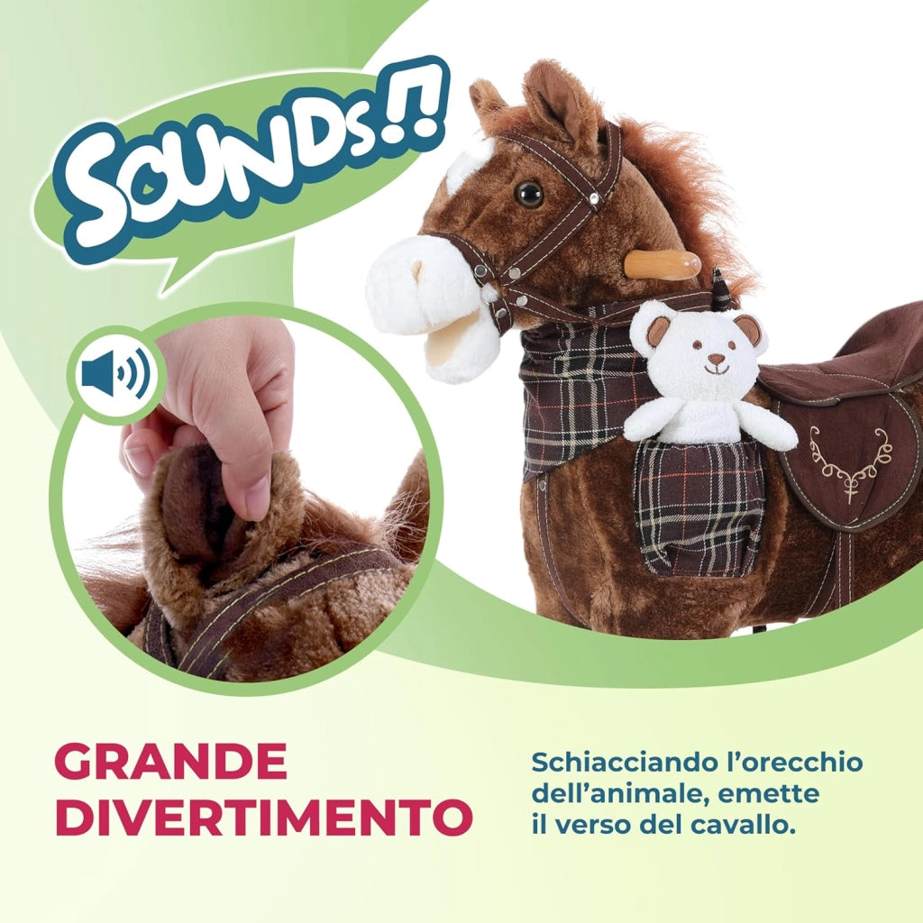 DEUBA® Cavallo Peluche a Dondolo in Legno con Suoni Animale a dondolo Giochi Infanzia Gioco Bambini Giocattolo Regalo