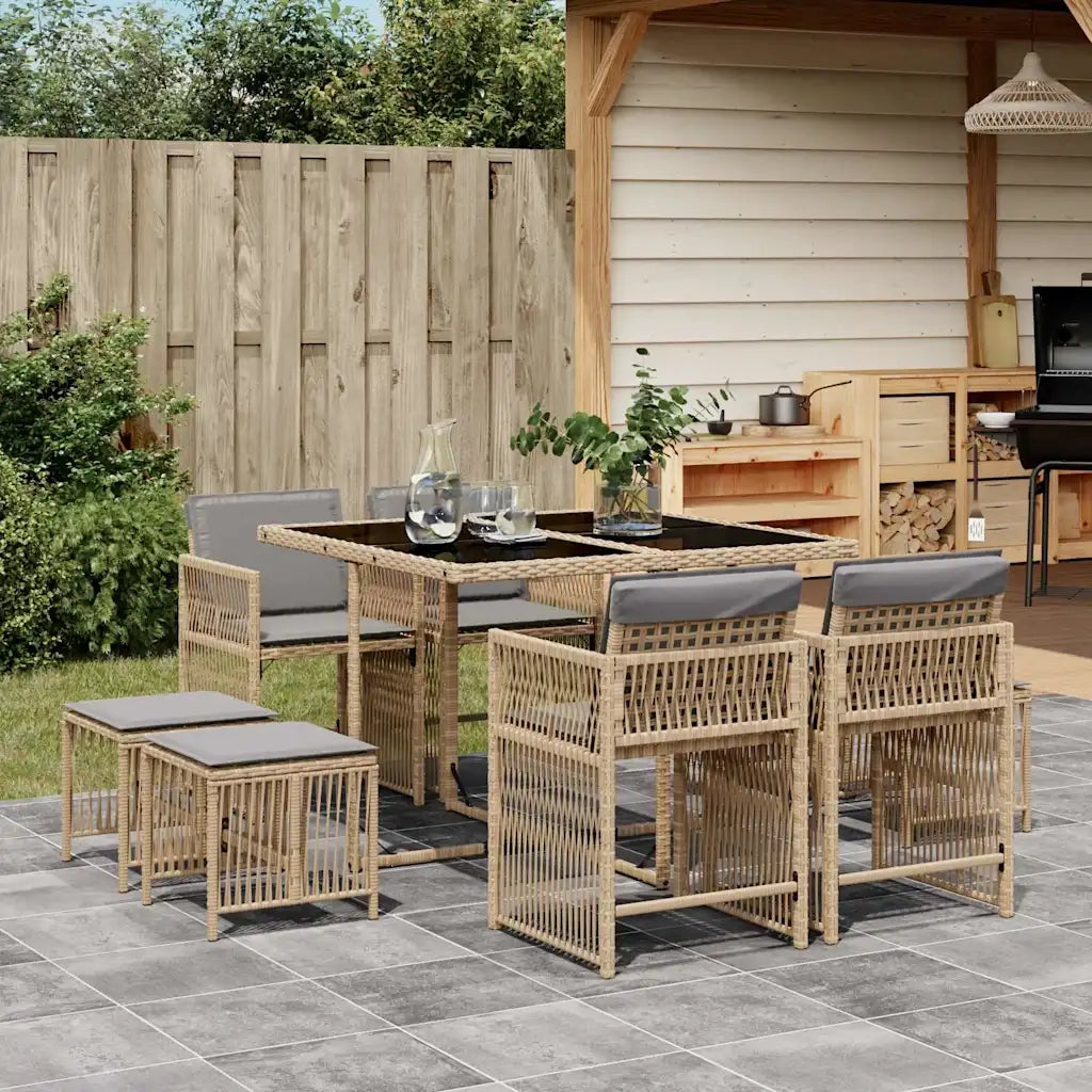 Set Pranzo da Giardino 9 pz con Cuscini Beige Misto Polyrattan 3211680