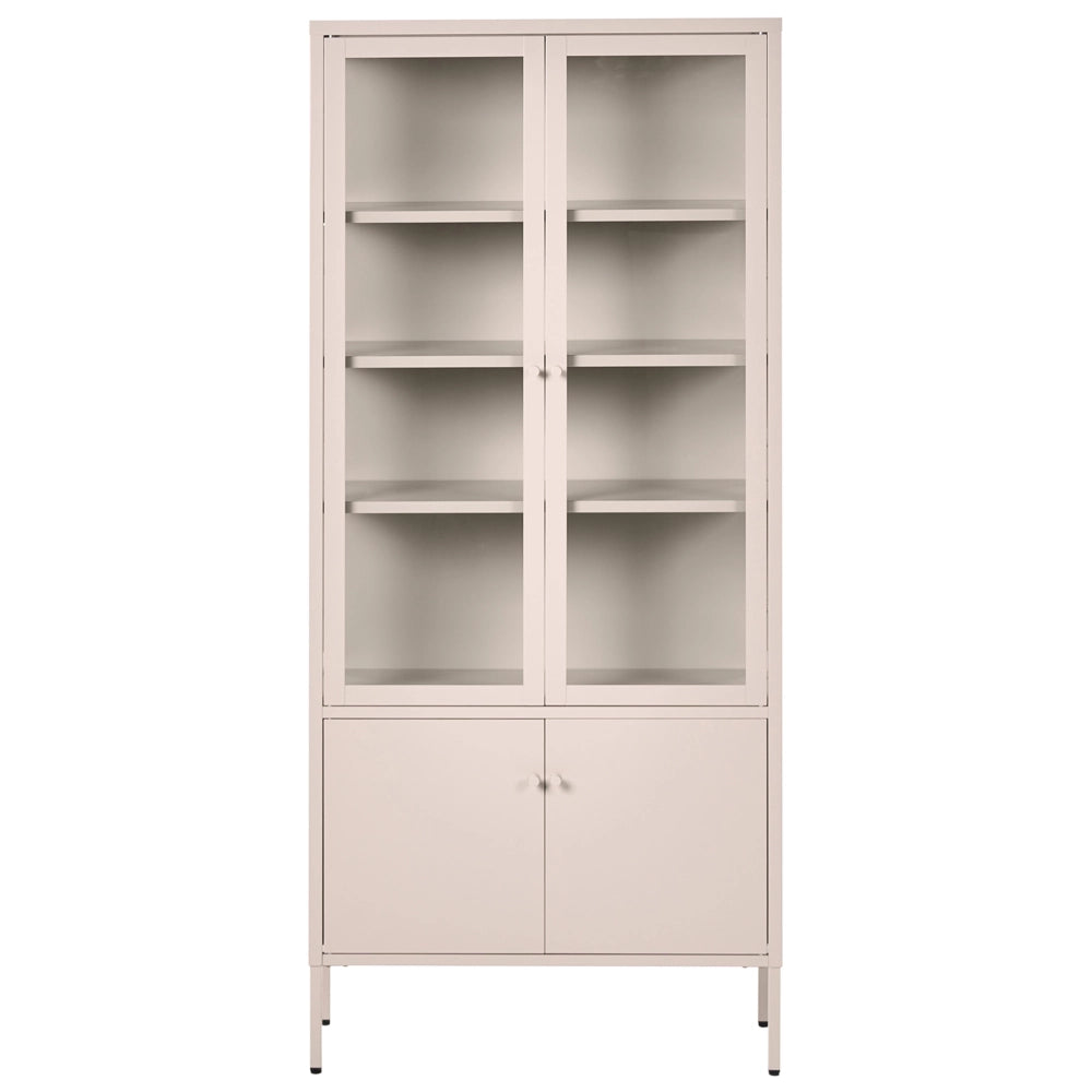 Vetrina moderna in acciaio beige e ante in vetro stile contemporaneo industriale sala da pranzo soggiorno