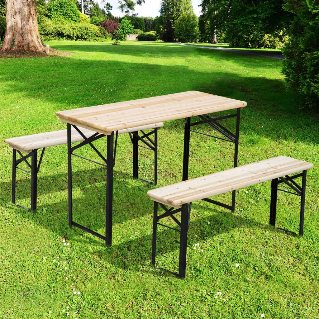 Tavolo da Picnic Pieghevole con 2 Panche ¨C zephmum ¨C Legno Massello Abete Nero