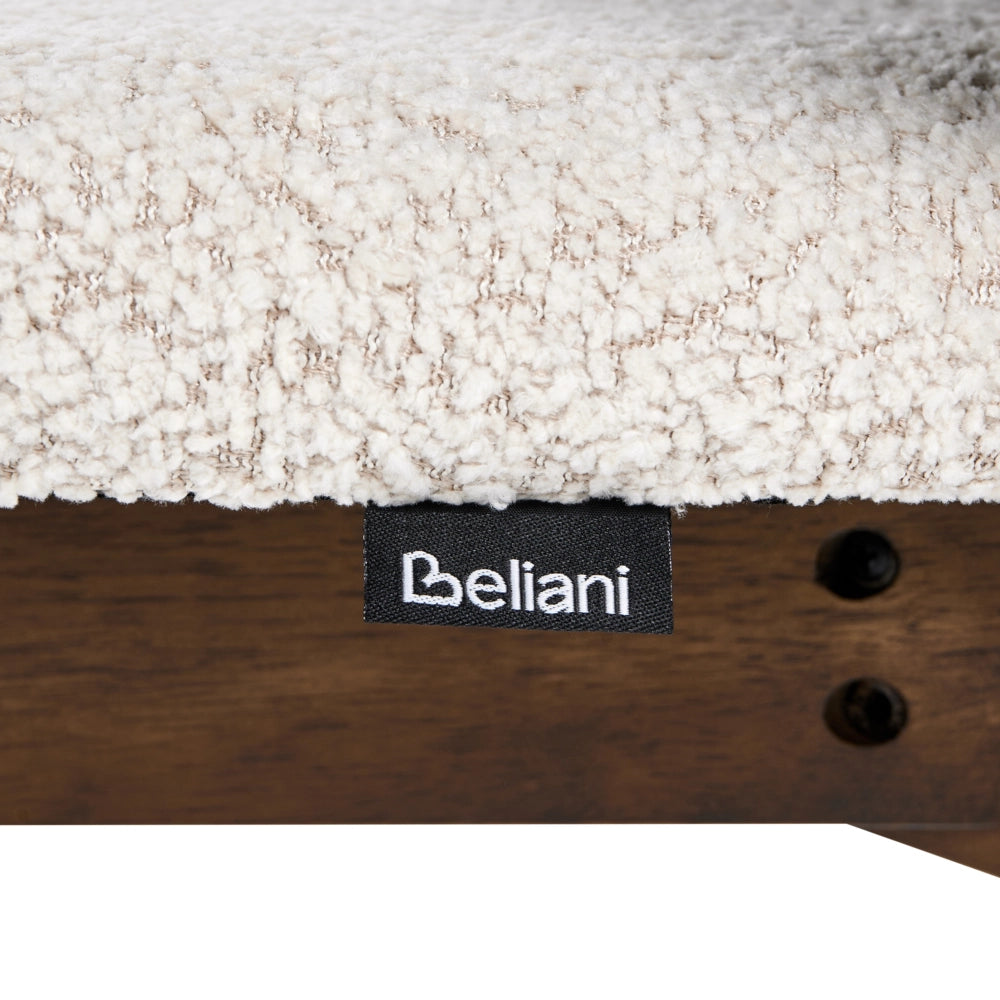 Set di 2 sedie da pranzo marroni e beige chiaro in compensato bouclé con gambe in legno di gomma senza braccioli stile retrò tradizionale