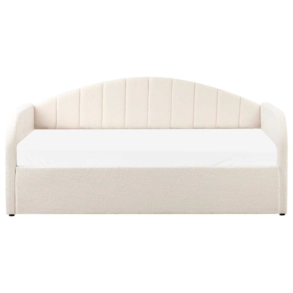 Letto estraibile in bouclé beige chiaro con cornice imbottita moderna glamour per una cameretta per bambini ospiti