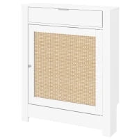 Copritermosifoni con Anta in rattan e Scomparto, Design Boho, Bianco