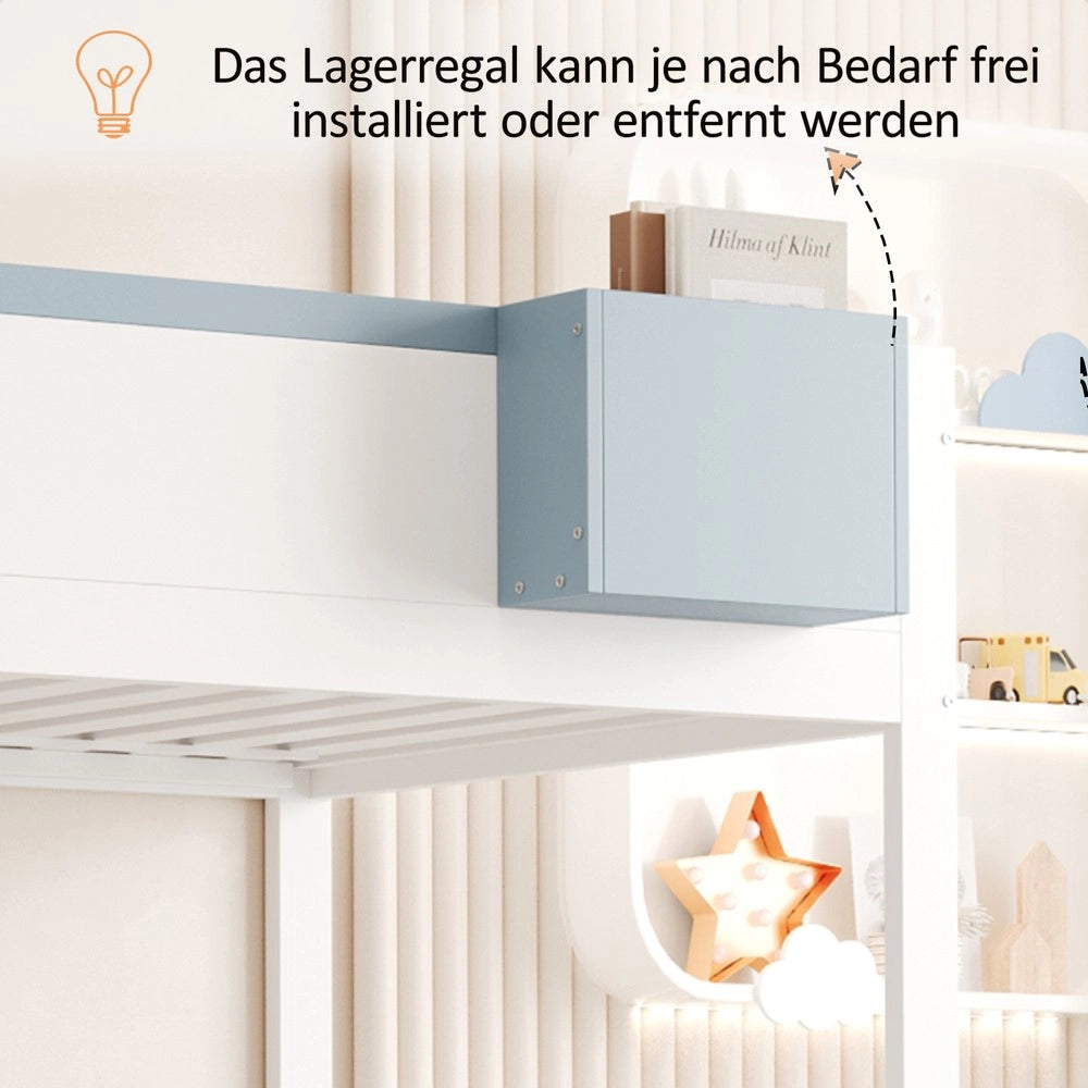 Letto a Castello Bambini con Cassetti e Doghe ¨C MINIMAL ¨C Bianco e Blu 90x200