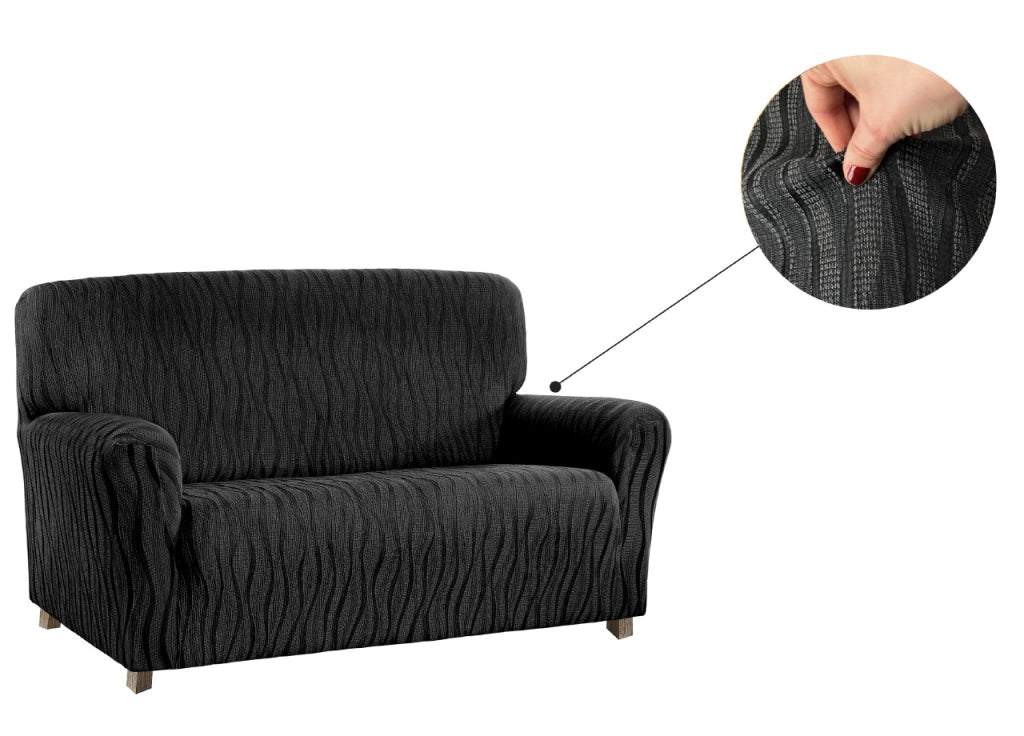 Copridivano Sofà Poltrona Elasticizzato Protezione Macchie Modello Wonderful - 2 Posti - Nero