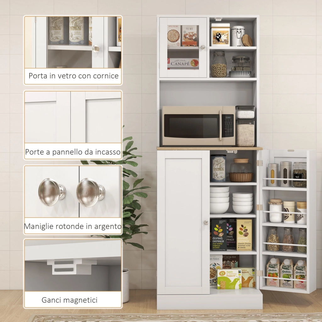 Credenza Moderna Dispensa da Cucina Porta Microonde 60x35x169 cm Armadietto con Portaspezie Bianco