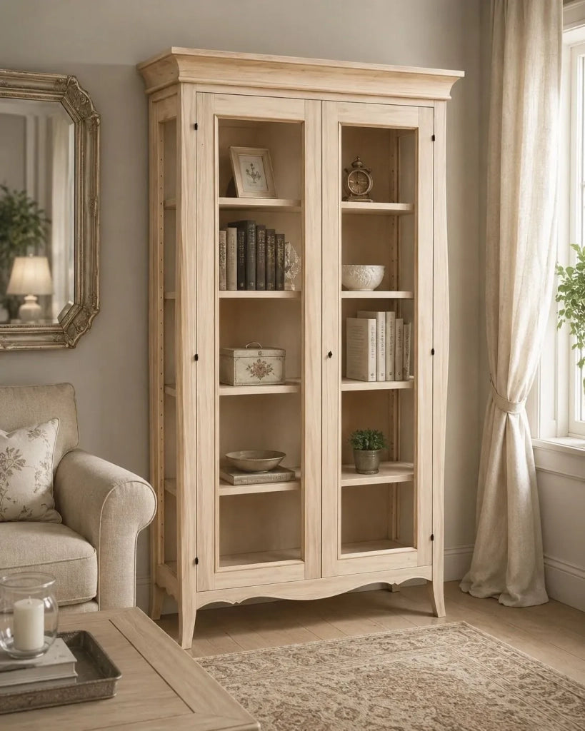 Vetrina classica bombata 2 porte in legno grezzo l.115 p.48 h.204 (3094) - Mobili 2G