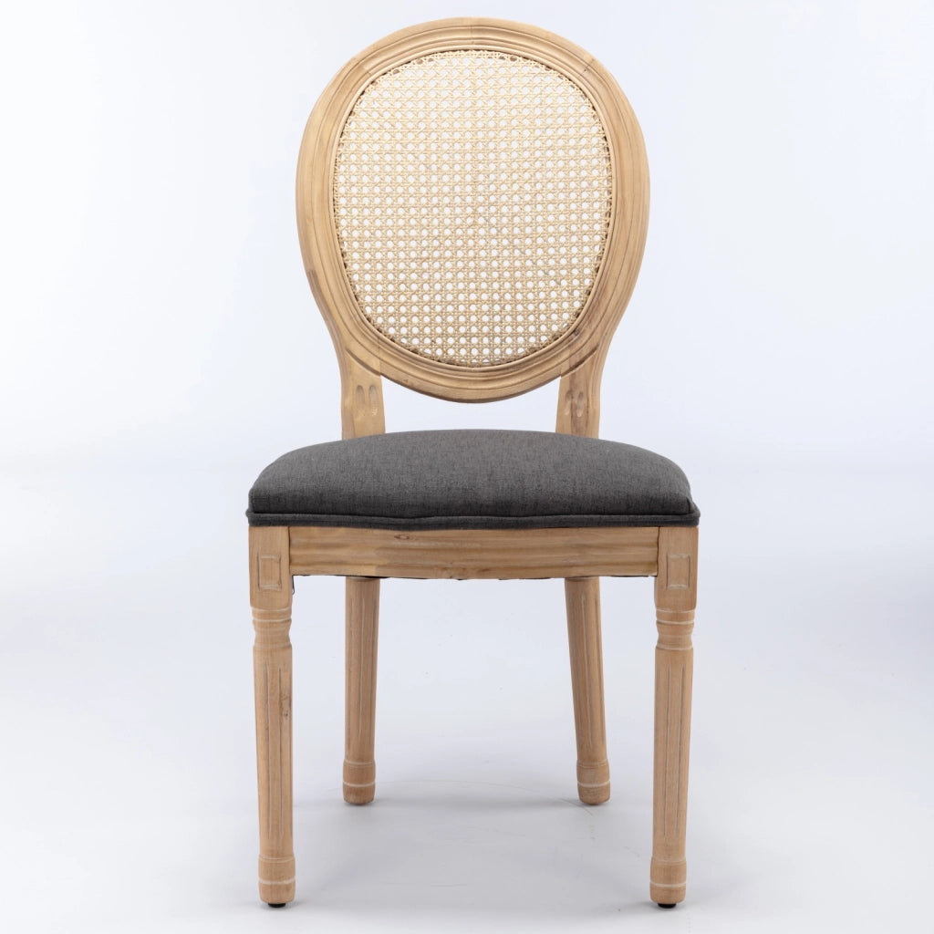 Sedie da Pranzo in Legno Massello e Rattan con Schienale ¨C MINIMAL ¨C Set 2 Pezzi, Grigio