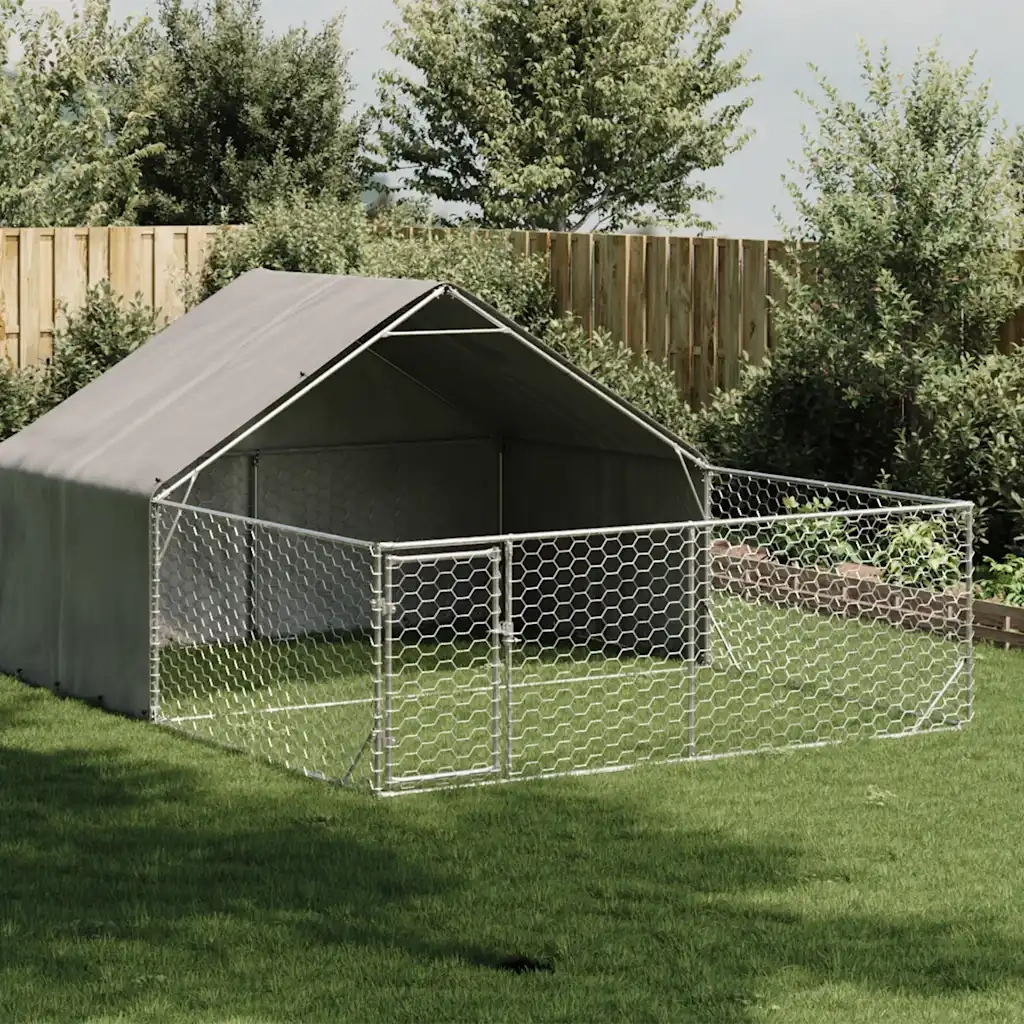 Cuccia per Cani da Esterno con Recinto 5x3x1,9m Acciaio Zincato 3329243