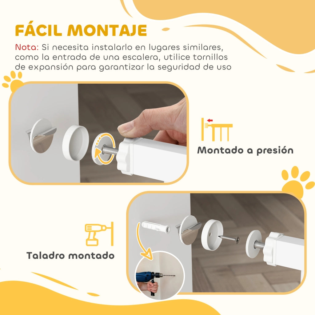 Cancelletto di Sicurezza per Cani con Porta ¨C Xylo ¨C 75-85 cm Bianco Doppio Blocco