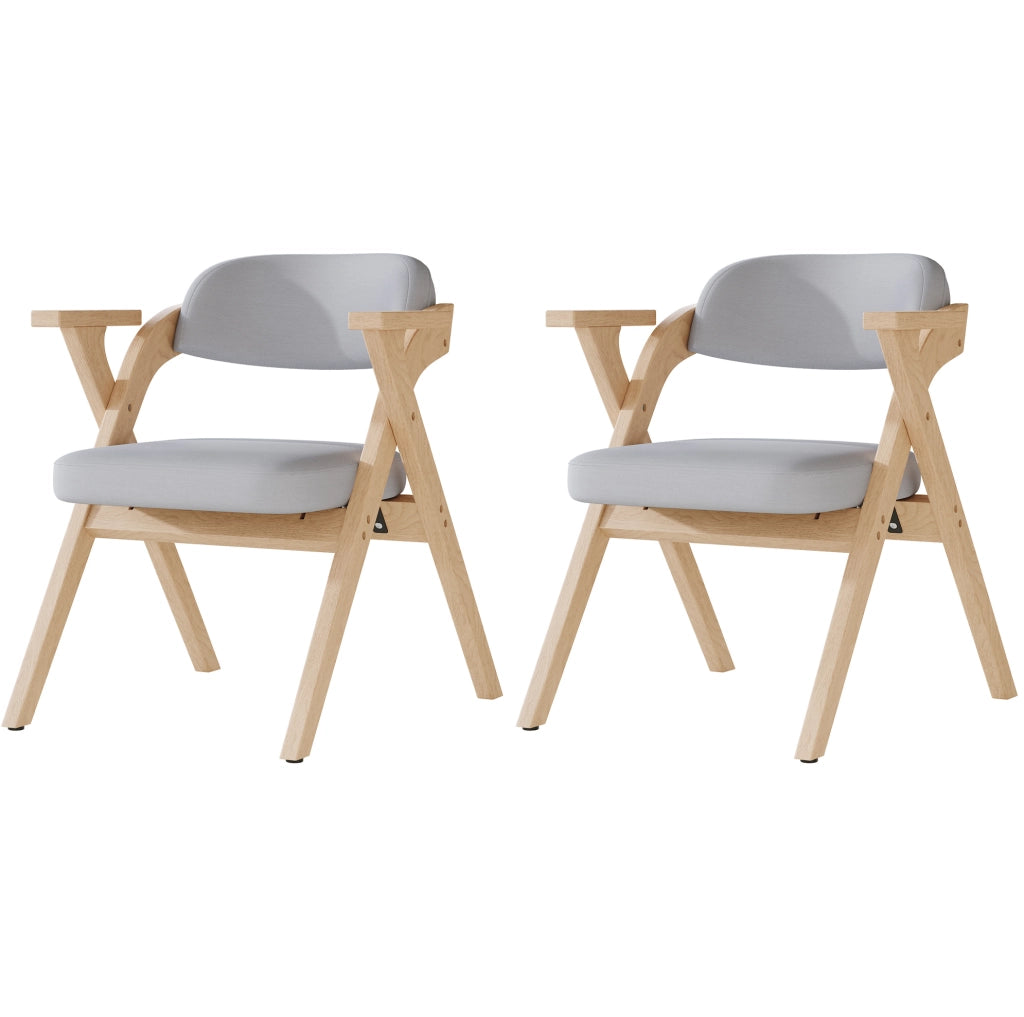 Set di 2 sedie pieghevoli con braccioli in legno e lino grigio