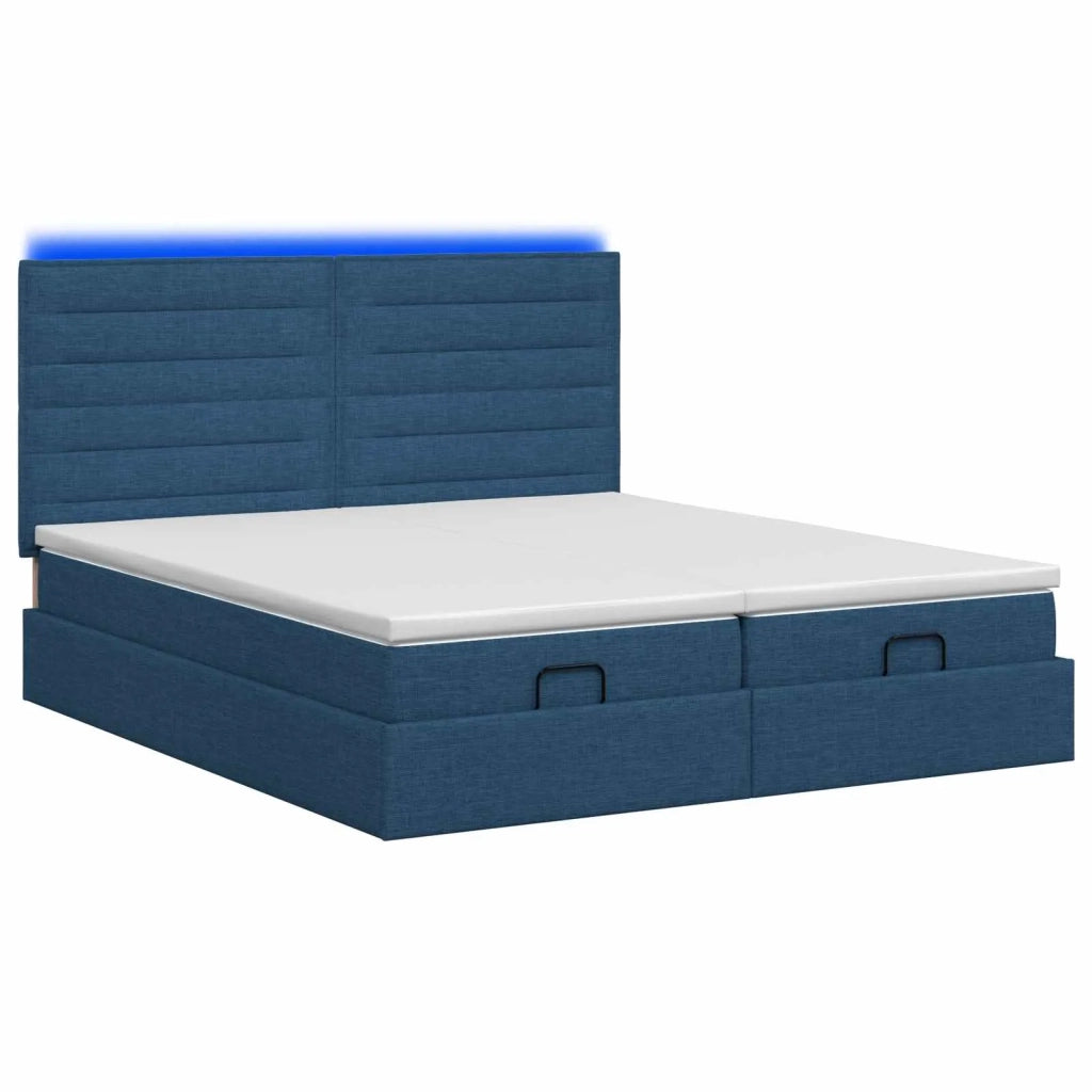 Letto Ottomano con Materasso e LED Blu 180 x 200 cm Tessuto 3458422