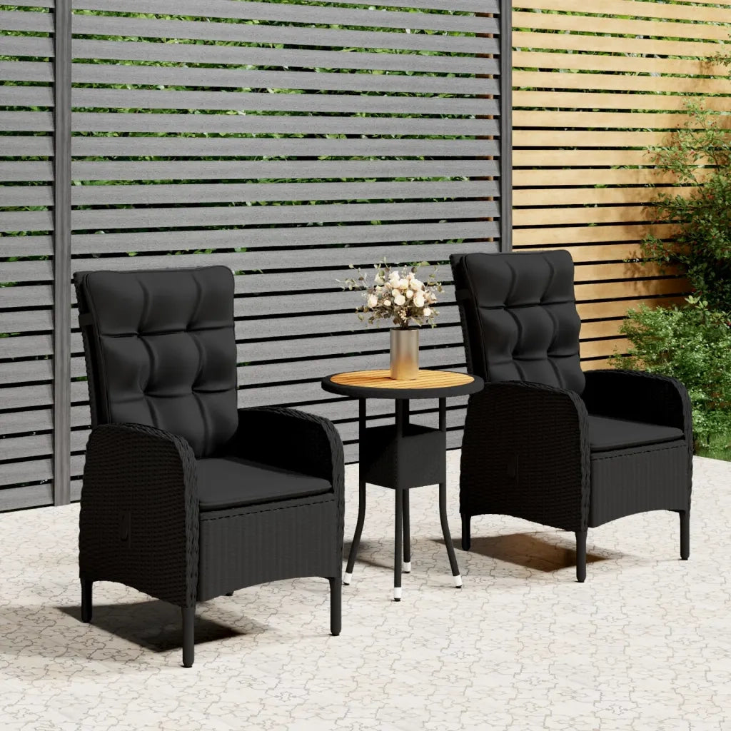 Set da Bistrot per Giardino 3 pz | Set Salotto da Giardino in Polyrattan Nero