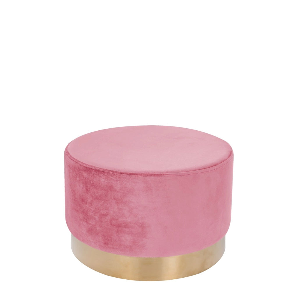 Pouf Rotondo Nano in Velluto Rosa Antico e Oro