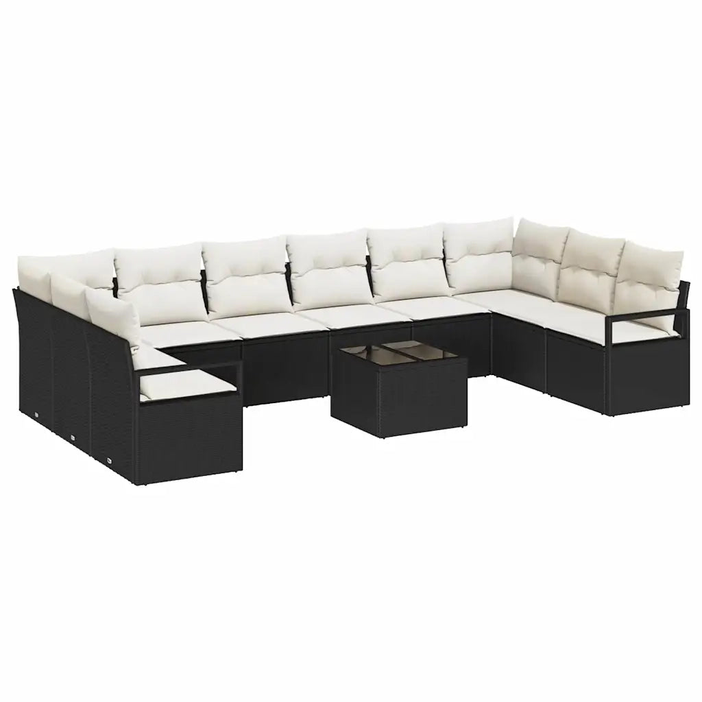 Set di divani con cuscino 11 pcs Nero polyrattan