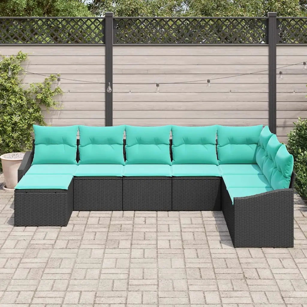 Set di divani con cuscino 8 pcs Nero polyrattan