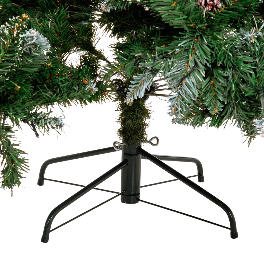 Albero Natale Artificiale Pre-Illuminato Verde Innevato Base Nera 180 cm