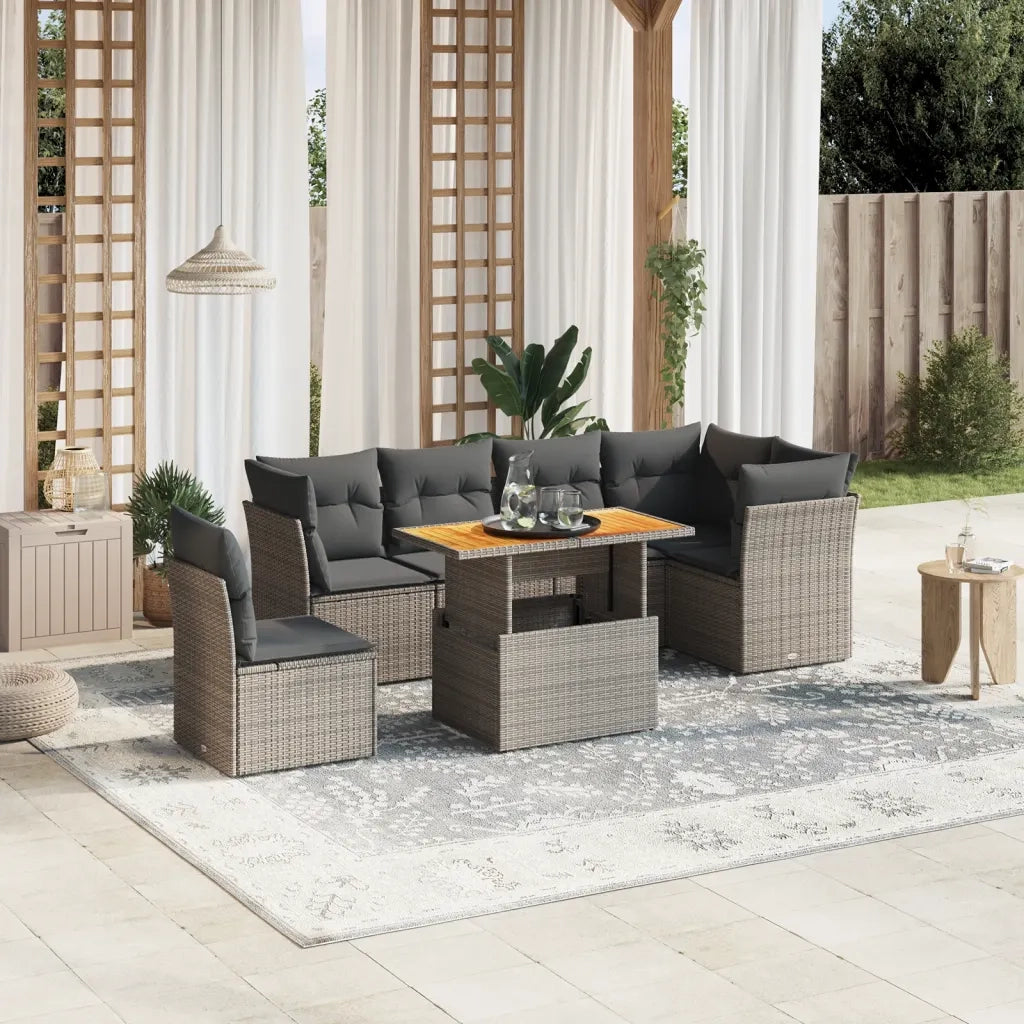 Set Divani da Giardino 7 pz con Cuscini Grigio in Polyrattan 3270857