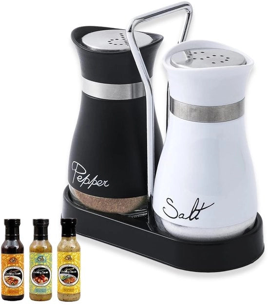 Set di macinacipolle 120 ml - Macinacipolle e contenitore - Materiale vetro e acciaio inossidabile - Design nero-bianco - Per uso domestico e campeggio - Set di macinacipolle e contenitore