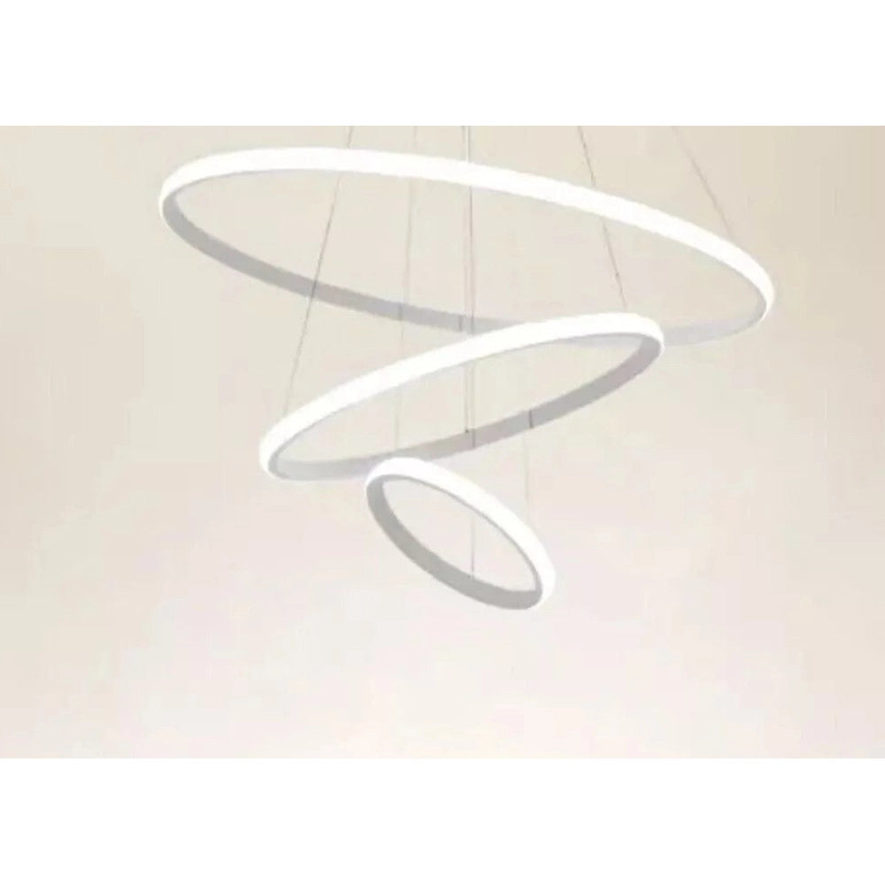 Trade Shop - Lampadario Sospeso Led 100w 3 Cerchi Pendente Anelli Bianco Luce 4000k Moderno 50262 -