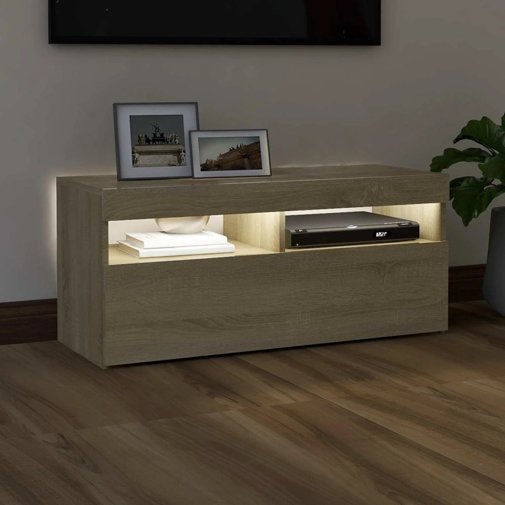 Mobile Porta TV con Luci LED Rovere Sonoma 90x35x40 cm 804385