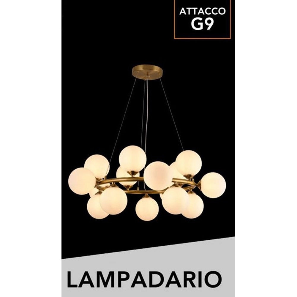 Trade Shop - Lampadario A Sospensione Contemporaneo In Metallo Bronzo Con 15 Sfere Attacco G9 B94 -