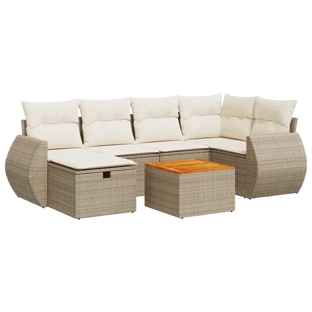 vidaXL Set Divani da Giardino 7 pz con Cuscini Beige in Polyrattan