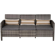 DIVANO 3 POSTI DA ESTERNI IN PE RATTAN CON CUSCINI A RIGHE GRIGIO 173X68X78CM