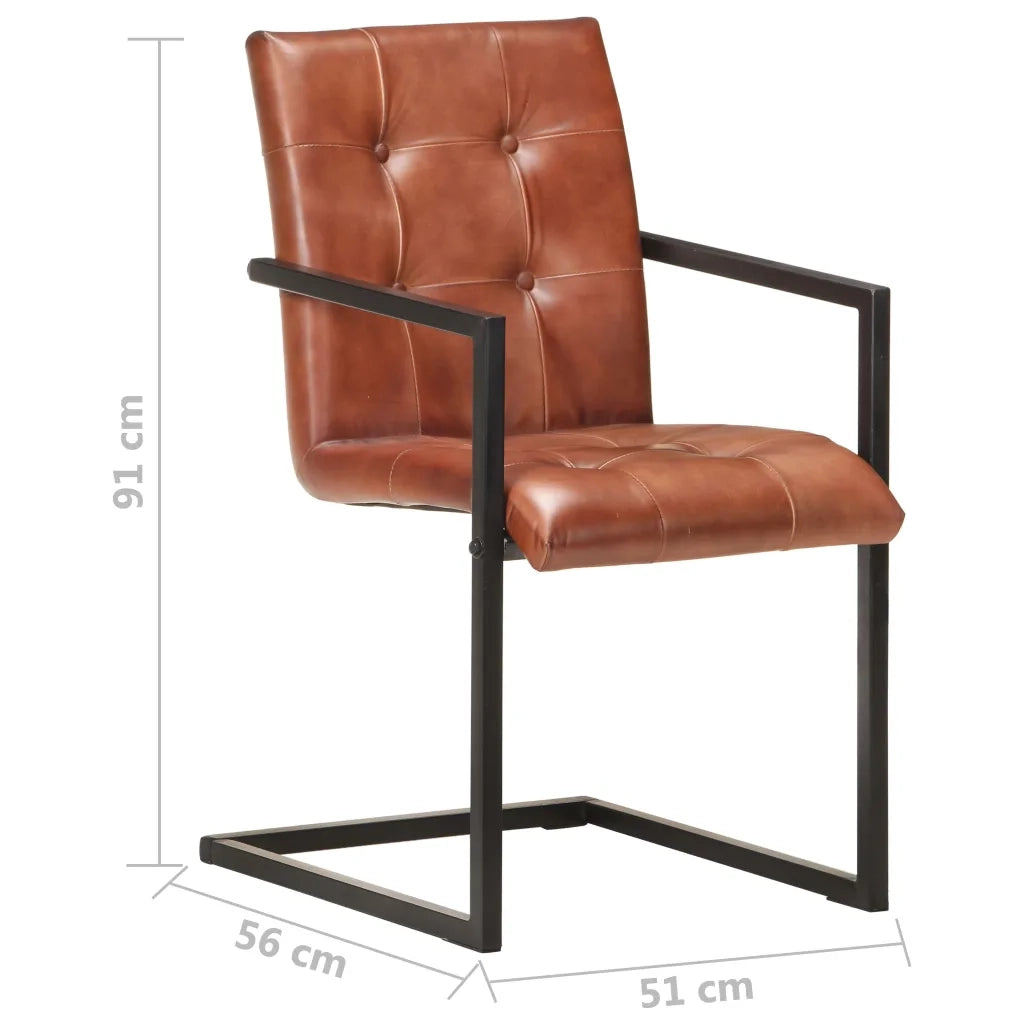 Sedie da Pranzo a Sbalzo 4 pz Marroni in Vera Pelle 3059815