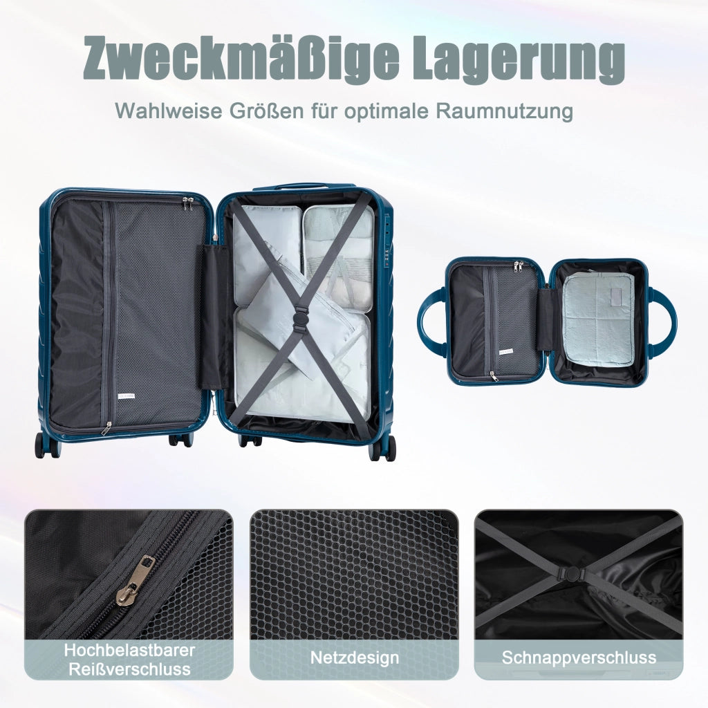 Set di due valigie girevoli in ABS da 14"/19" con lucchetto a combinazione e trousse da 14" (blu scuro)