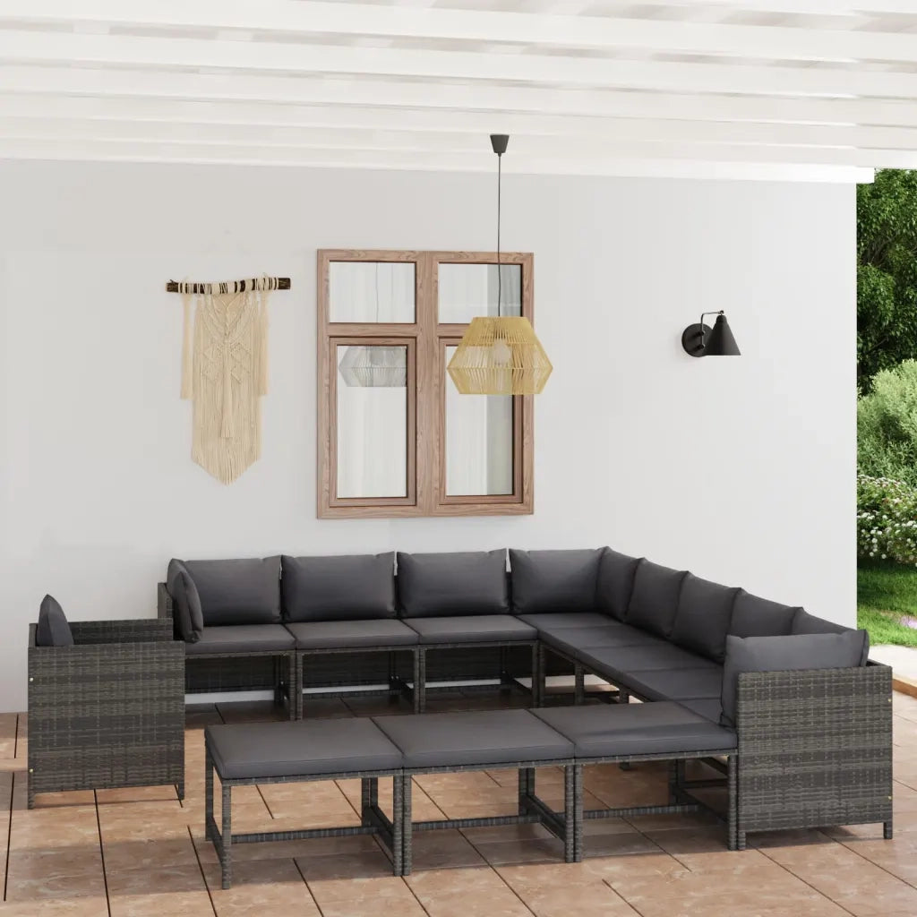 Set Divani da Giardino 12 pz con Cuscini in Polyrattan Grigio cod mxl 36222