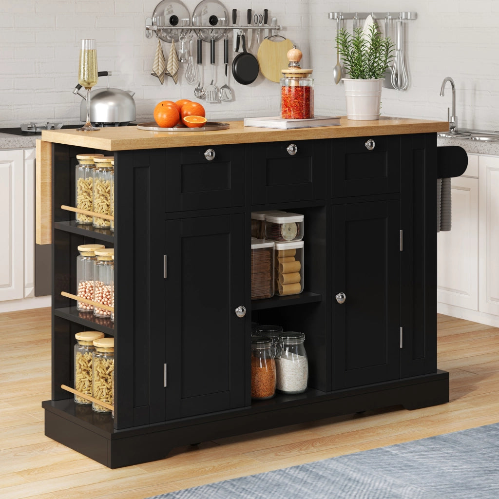 Isola cucina mobile con piano estensibile, prese USB e ruote