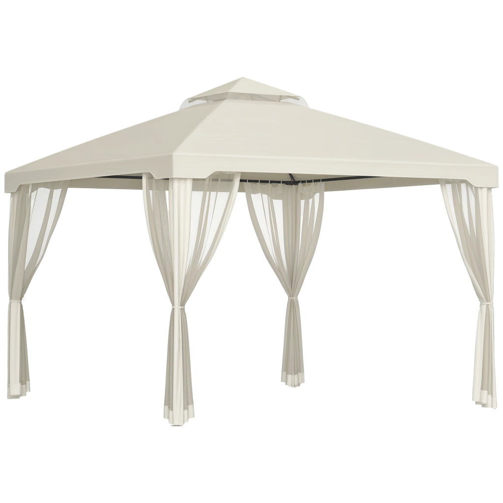Gazebo con Zanzariera 3x3m. Struttura in Metallo e Copertura in Poliestere. Beige
