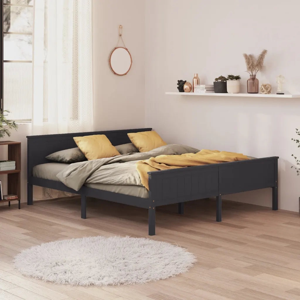 Letto matrimoniale | Letto per adulti | Giroletto Grigio in Legno Massello di Pino 200x200 cm