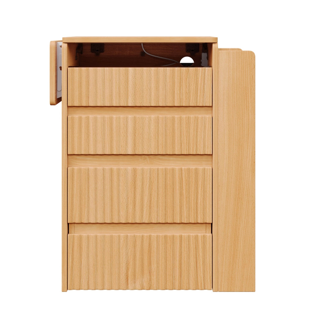Tavolo da trucco con specchio LED pieghevole, 2 prese, USB e Type-C, sgabello con ruote, 3 cassetti e piano laterale richiudibile, 79 x 120 x 40 cm