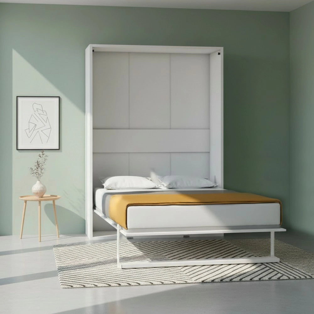 Letto matrimoniale a scomparsa Loft bianco 152x44x208H - rete in legno
