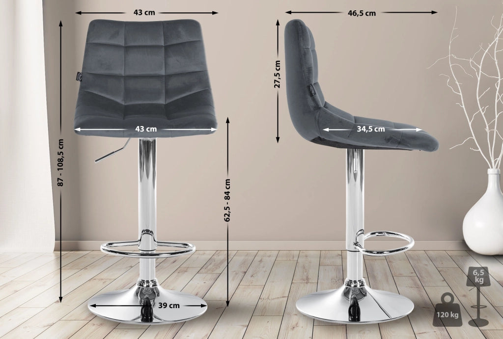 Sgabello Jerry Velvet grigio scuro,cromo