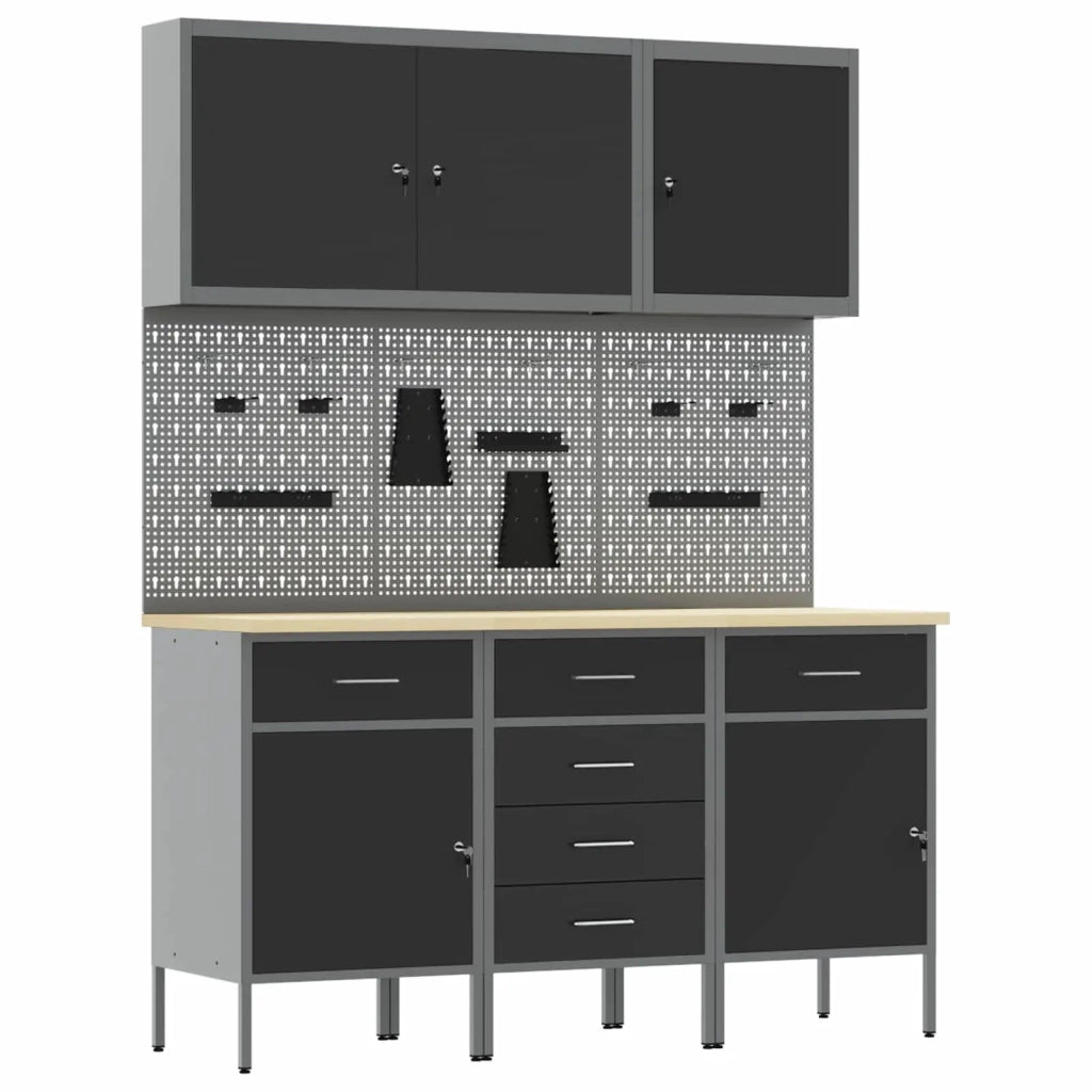Mobile da lavoro 8 pcs Nero Legno ingegnerizzato e acciaio 3321440