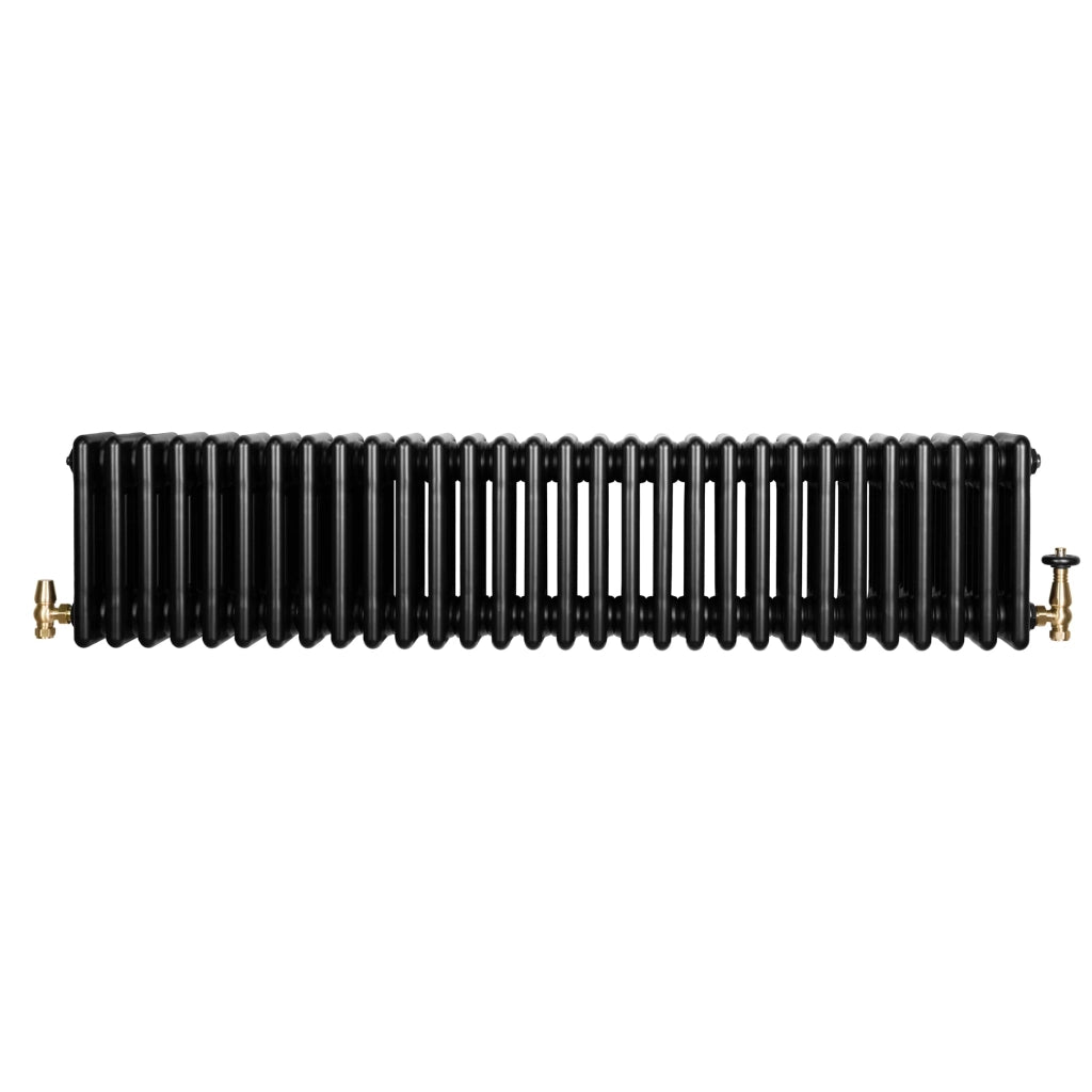 Radiatore Tradizionale 4 Colonne Orizzontale Nero & Valvole 300 x 1370 mm