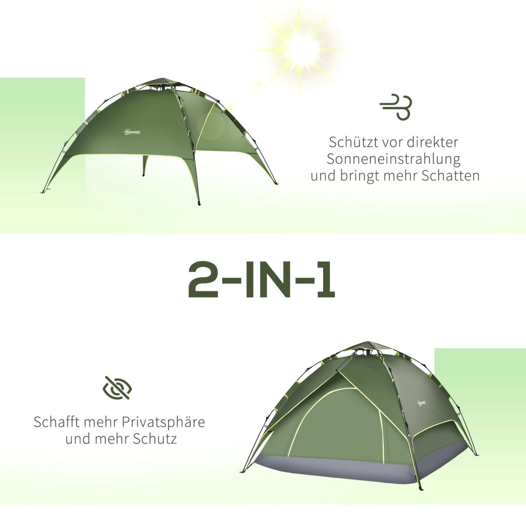 Tenda da campeggio per 3 persone verde scuro con doppio telo