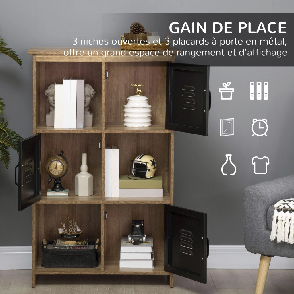 Libreria Design Industriale ¨C zephmum ¨C 3 Ripiani, 3 Cassetti, Legno, Metallo Nero