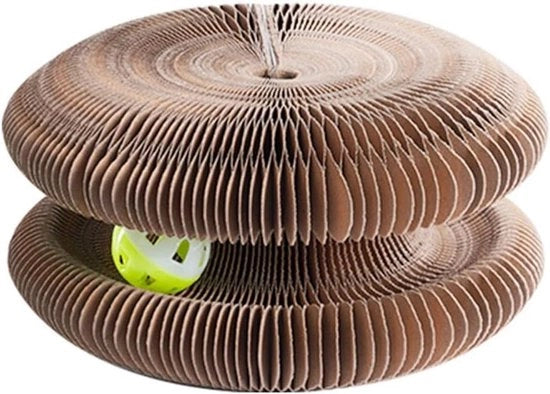 Tavolo da Gatto con Campanello e Palla Accartocciata, Letto Gatto Pieghevole con Tavolo da Gatto Interattivo con Carta Corrugata Durevole