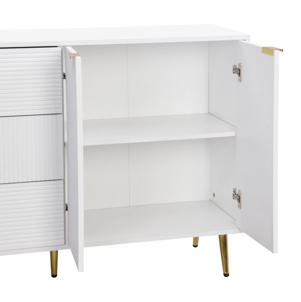 Credenza ULEVR 120x38x80,5 cm con 2 ante, 3 cassetti e ripiani interni, bianco e oro