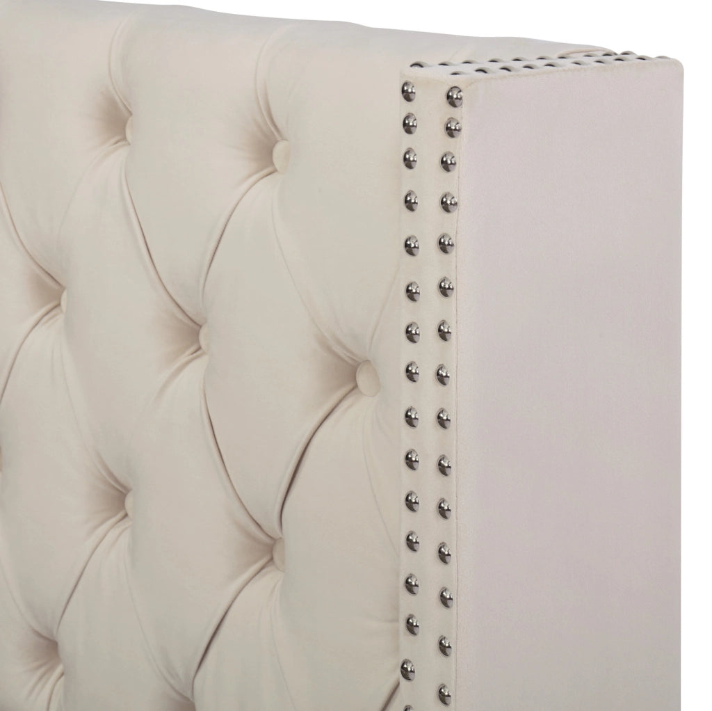 Letto imbottito Chesterfield con contenitore 140x190 in velluto beige