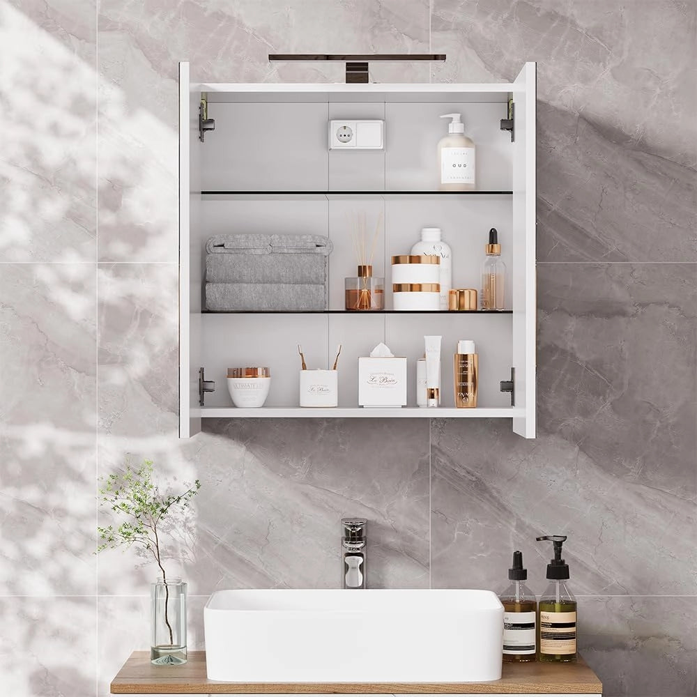 Mobile a specchio per il bagno Lavio, Bianco, 60 x 60 cm con illuminazione a LED