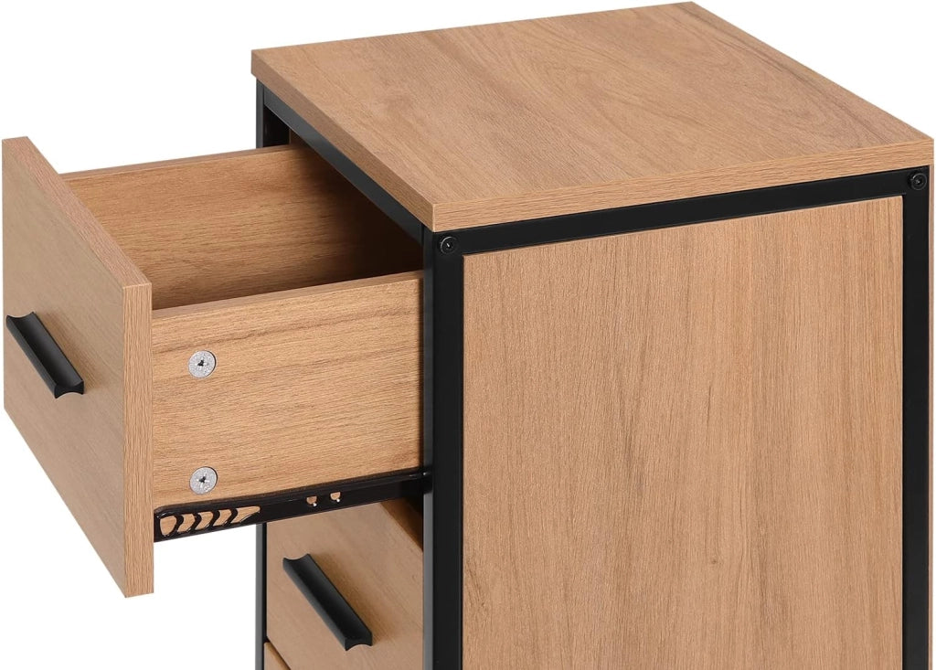 Cassettiera da Bagno con 4 Cassetti, Mobiletto Salvaspazio in Legno e Metallo, Armadietto da Terra Multiuso, Marrone e Nero, 30x30x82 cm